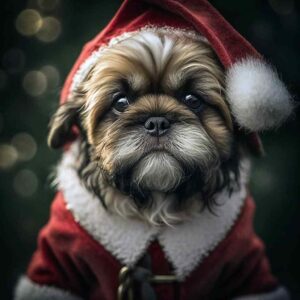 Shih Tzu dog dressed as Santa Claus Ai