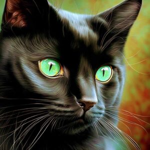 Realistic image of the wonderful face of a black cat