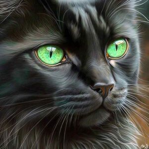 Realistic image of the wonderful face of a black cat 1 AI