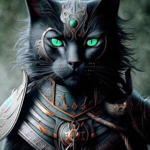 Very detailed realistic image of a sovereign king cat warrior in 02 Ai