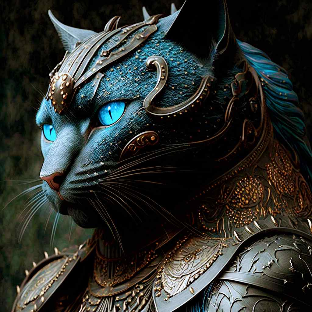 Very detailed realistic image of a sovereign king cat warrior in Ai 0