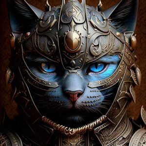Very detailed realistic image of a sovereign king cat warrior in Ai